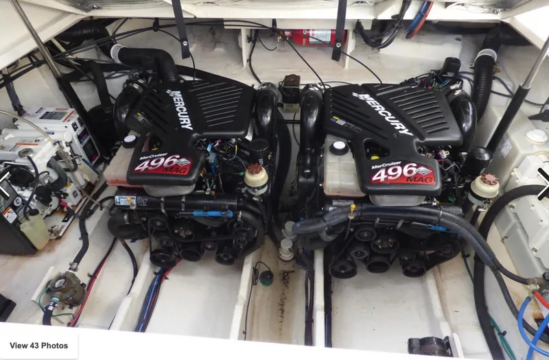 Slide: The Image of Engine room of 2007 Sea Ray 340 with twin MerCruiser 496 MAG engines. - 10
