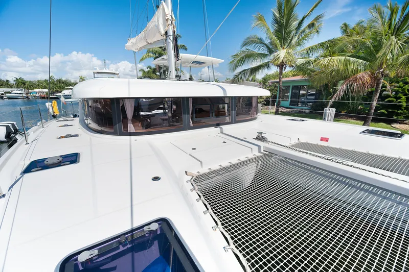 Slide: The Image of Control panel of a 2017 Lagoon 42 catamaran with navigation and depth instruments. - 51