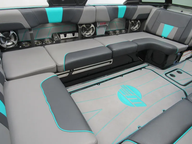 Slide: The Image of 2021 Malibu Wakesetter 23 LSV interior with modern seating and dashboard design. - 5