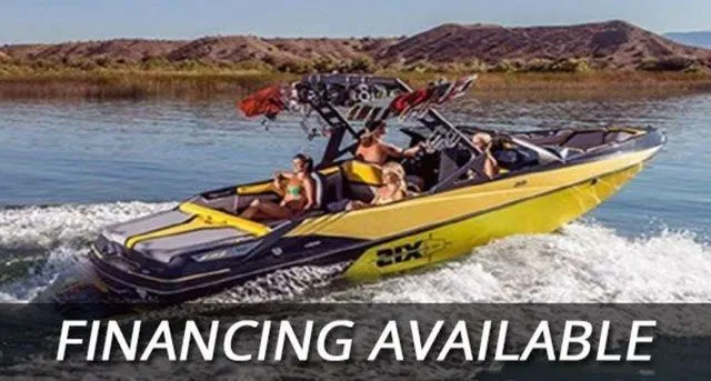 Slide: The Image of 2024 Axis Wake Research A245 boat on water, financing available. - 3