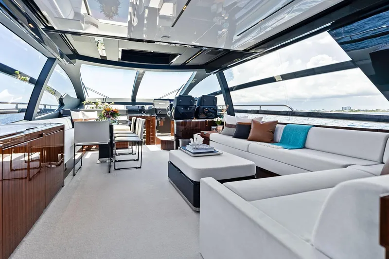 Slide: The Image of Luxurious interior of 2024 Riva 76 PERSEO Super yacht with elegant seating and panoramic views. - 49