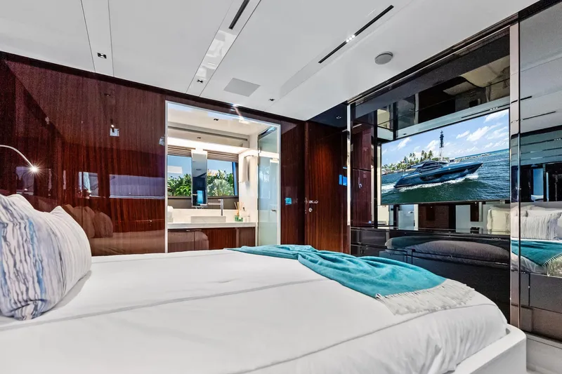 Slide: The Image of Luxurious bedroom interior of 2024 Riva 76 PERSEO Super yacht with modern amenities. - 70