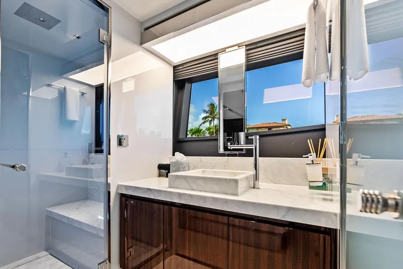 Slide: The Image of Luxurious bathroom interior of 2024 Riva 76 PERSEO Super yacht with modern fixtures. - 72