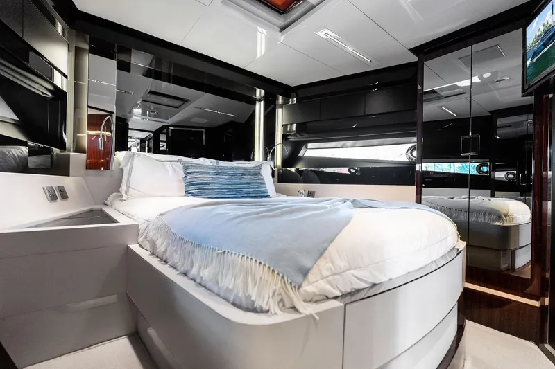 Slide: The Image of Luxurious bedroom interior of 2024 Riva 76 PERSEO Super yacht with modern design. - 77