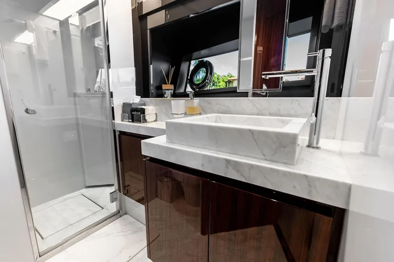 Slide: The Image of Luxurious bathroom in 2024 Riva 76 PERSEO Super yacht with marble sink and modern fixtures. - 79