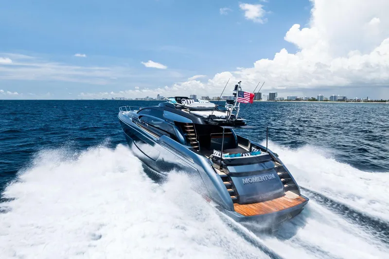 Slide: The Image of 2024 Riva 76 PERSEO Super yacht cruising on open sea under clear skies. - 8