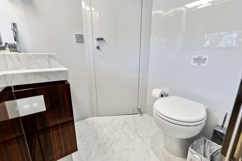 Slide: The Image of Luxurious bathroom in 2024 Riva 76 PERSEO Super yacht with marble accents. - 80