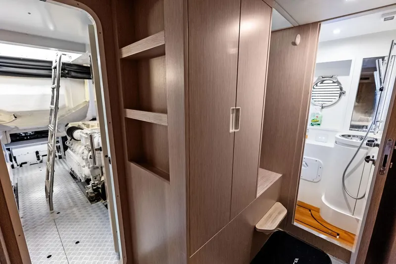 Slide: The Image of Interior of 2024 Riva 76 PERSEO Super yacht, featuring engine room and bathroom. - 90
