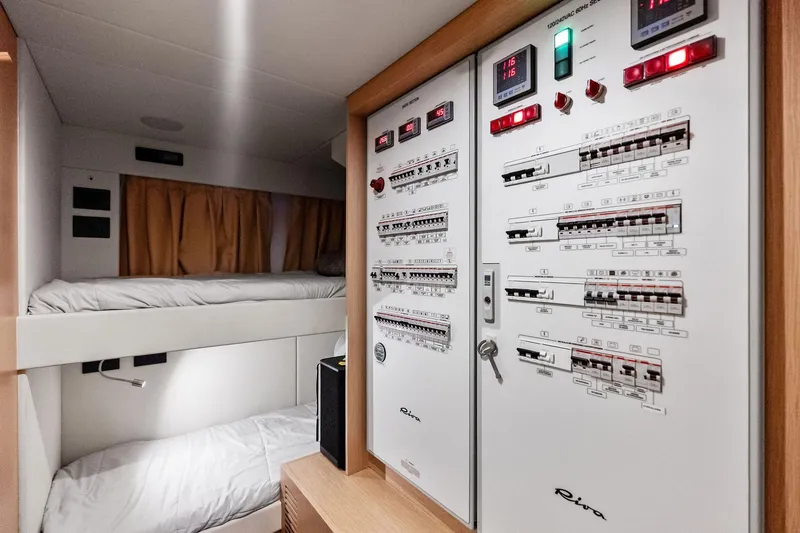 Slide: The Image of Interior of 2024 Riva 76 PERSEO Super yacht with control panels and bunk beds. - 91