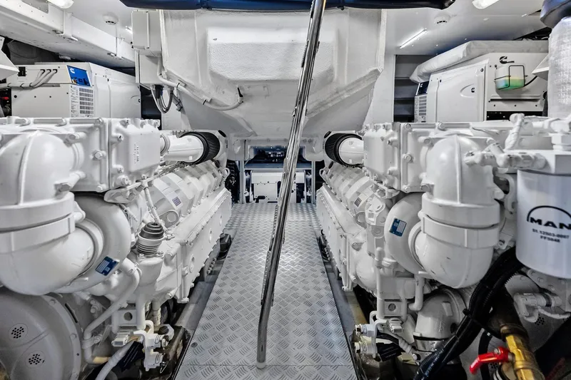 Slide: The Image of Engine room of 2024 Riva 76 PERSEO Super yacht, featuring dual powerful engines. - 93