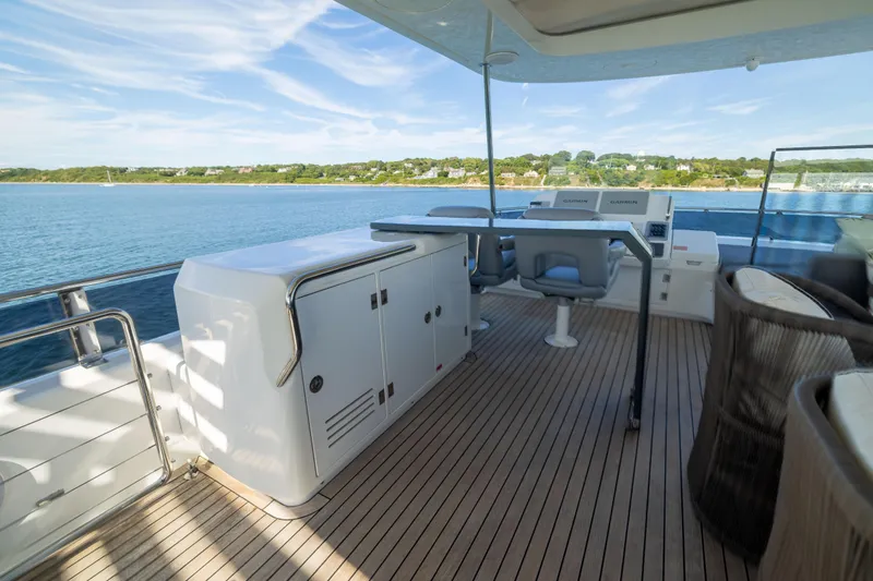 Slide: The Image of Luxurious 2019 Sirena 64 yacht deck with scenic ocean view and modern amenities. - 88