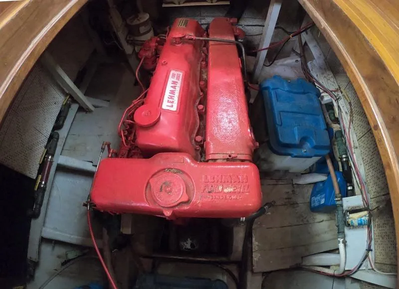 Slide: The Image of 1977 CHB 34 boat engine compartment with Lehman diesel engine. - 20