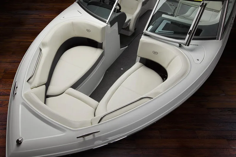 Slide: The Image of Manufacturer Provided Image: 2019 Cobalt 220S boat interior with white leather seating. - 4