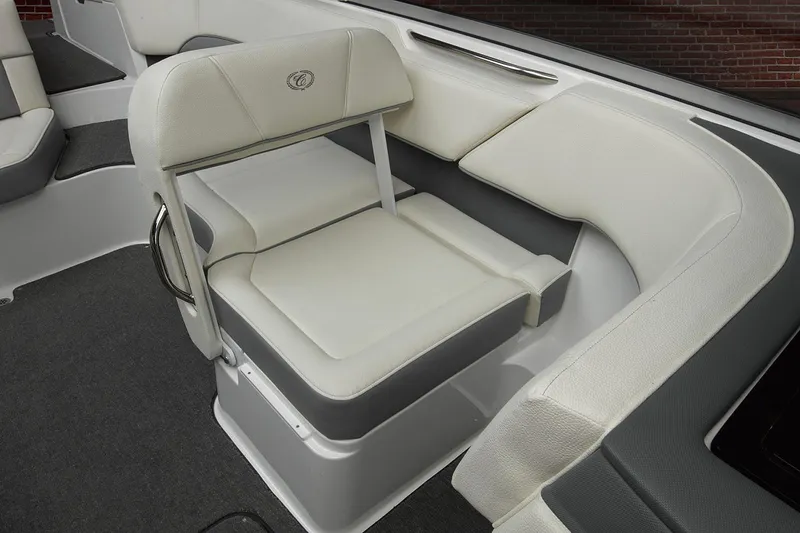 Slide: The Image of Manufacturer Provided Image: 2019 Cobalt 220S boat interior with white leather seating. - 7