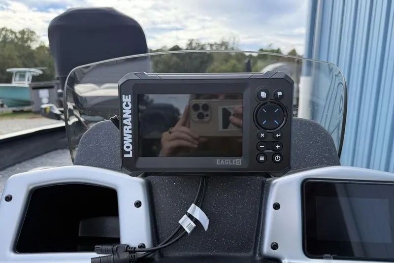 Slide: The Image of Lowrance Eagle 5 fish finder on 2026 Tracker Pro Team 175 Crappie Edition boat. - 15