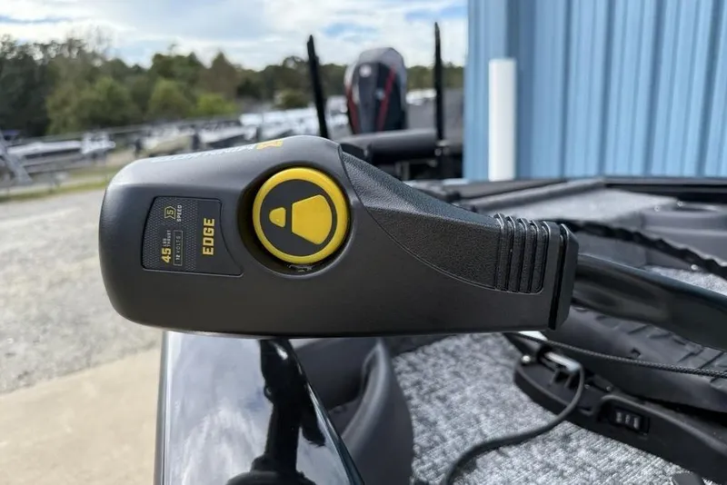 Slide: The Image of Close-up of a 2026 Tracker Pro Team 175 Crappie Edition boat control handle. - 6