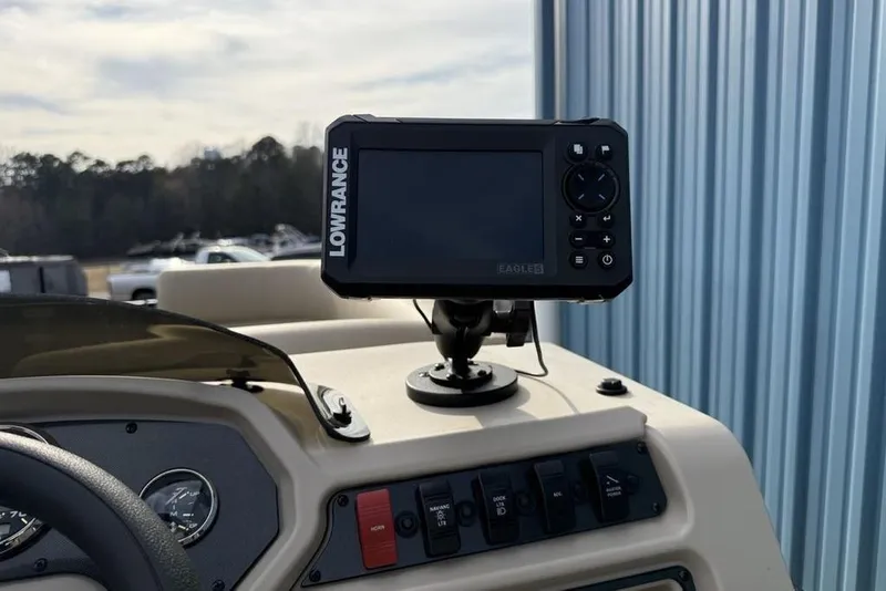 Slide: The Image of Control panel of 2025 Godfrey Xperience 2286 SBX boat with Lowrance display. - 14