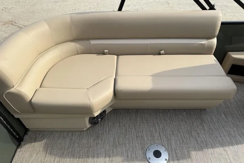 Slide: The Image of Luxurious seating on 2025 Godfrey Xperience 2286 SBX pontoon boat, beige upholstery, spacious design. - 18