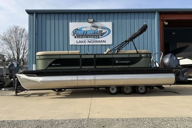 The Image of 2025 Godfrey Xperience 2286 SBX pontoon boat at Foothills Marine Center, Lake Norman. - 2