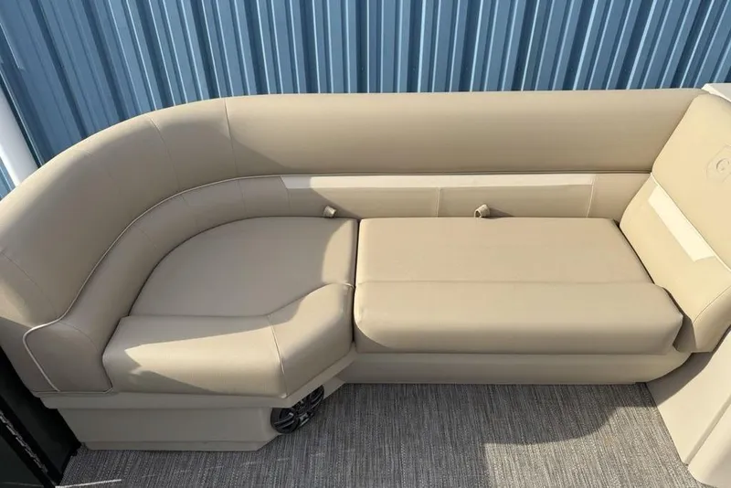 Slide: The Image of Luxurious seating on 2025 Godfrey Xperience 2286 SBX pontoon boat, beige upholstery. - 6