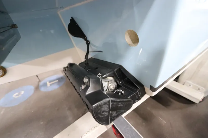 Slide: The Image of 2024 SeaCraft 23CC boat transom with mounted equipment, close-up view. - 10