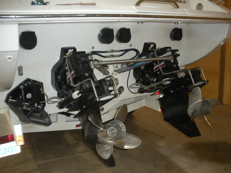 Slide: The Image of 2001 Fountain 35 Fastech boat with dual Mercury outboard engines and propellers. - 20