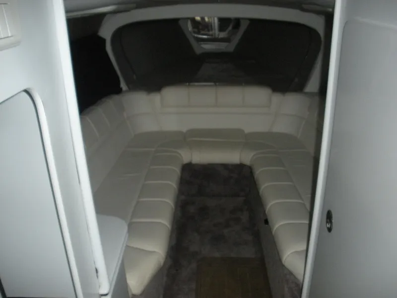 Slide: The Image of Interior of 2001 Fountain 35 Fastech boat with white leather seating. - 3