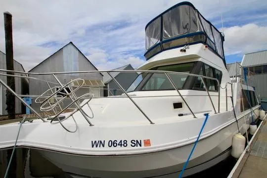 Slide: The Image of 2006 Harbor Master Coastal 400 boat docked at marina with blue skies. - 12