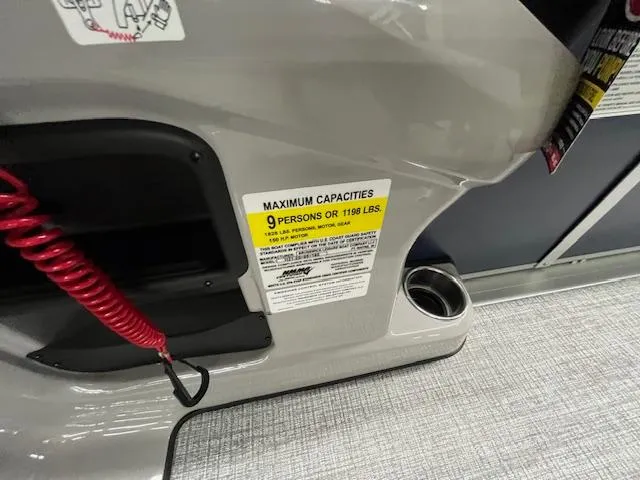 Slide: The Image of 2025 Harris Cruiser 210 capacity label, maximum 9 persons or 1198 lbs. - 23