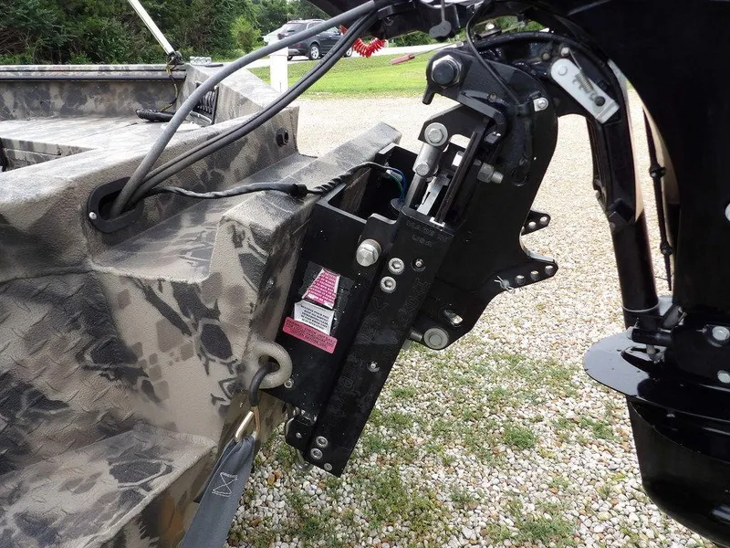 Slide: The Image of 2021 Havoc VJST-C 1756 boat with camouflage design and motor mount detail. - 24