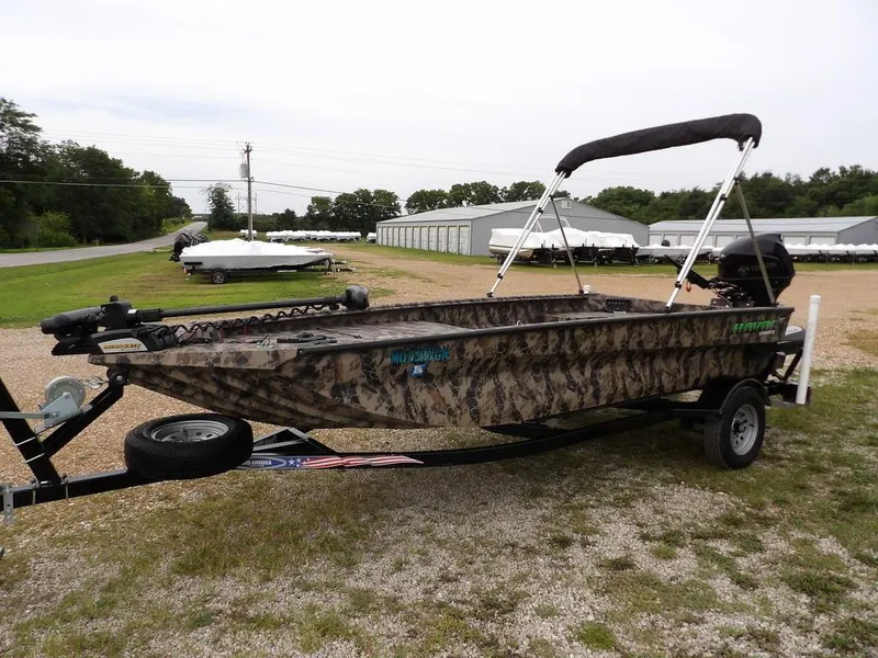 Slide: The Image of 2021 Havoc VJST-C 1756 camo boat on trailer, parked outdoors. - 3