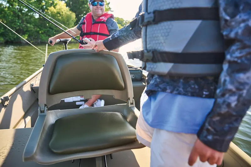 Slide: The Image of Manufacturer Provided Image: Two people fishing on a 2026 Tracker Grizzly 12 Jon boat. - 26