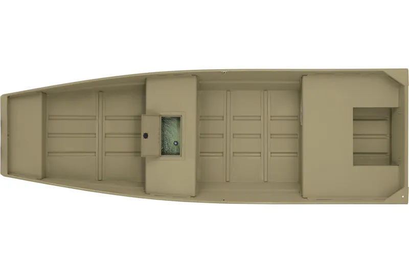 Slide: The Image of Manufacturer Provided Image: 2026 Tracker Grizzly 15 Jon boat, top view, olive green, spacious interior design. - 6