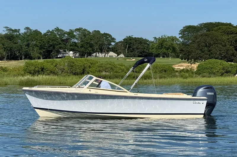 The Image of 2026 Rossiter R20 Day Boat on calm water, surrounded by lush greenery. - 1