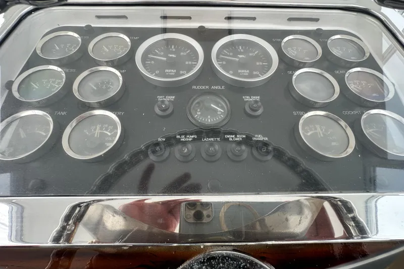 Slide: The Image of Instrument panel of a 2002 Hatteras 50 Convertible Sportfish boat. - 34