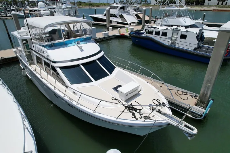 Slide: The Image of 2005 Jefferson Rivanna 50 SDMY yacht docked at marina, aerial view. - 1