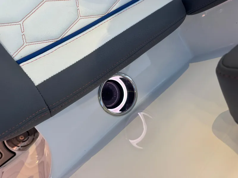 Slide: The Image of 2023 Fountain 38 SC boat interior with sleek upholstery and chrome detailing. - 37