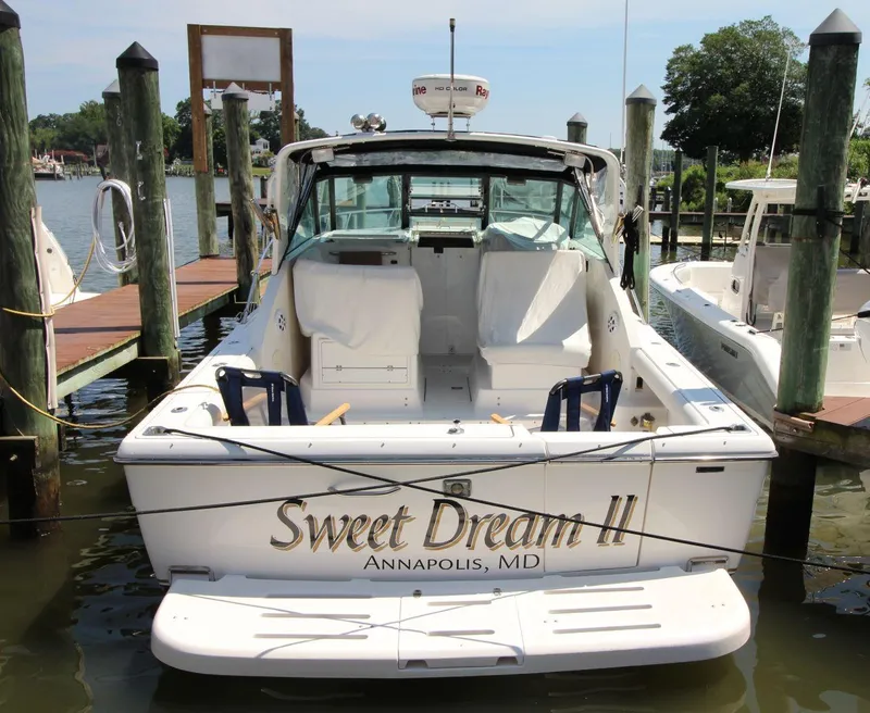 Slide: The Image of 2001 Tiara Yachts 2900 Open docked, named "Sweet Dream II," in Annapolis, MD. - 6