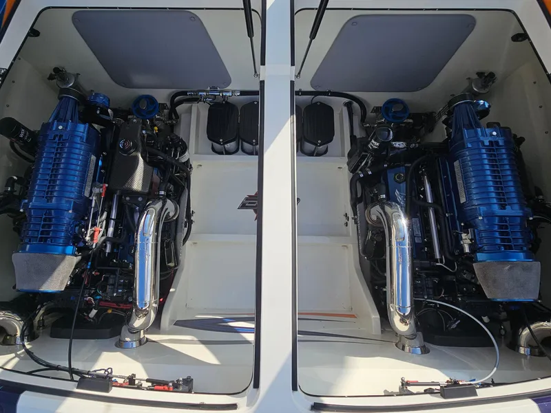 Slide: The Image of 2010 Daves Custom Boats M35 on display stand, showcasing sleek design and vibrant colors. - 7