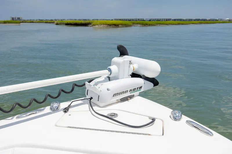 Slide: The Image of Bow of 2015 Everglades 243 Center Console with Minn Kota trolling motor. - 22