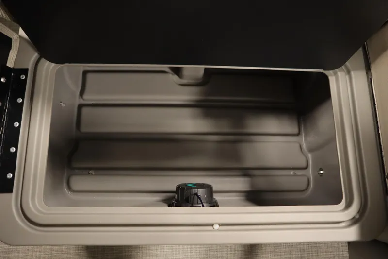 Slide: The Image of Storage compartment of 2023 Tracker 20 DLX PARTY BARGE boat, open and empty. - 39