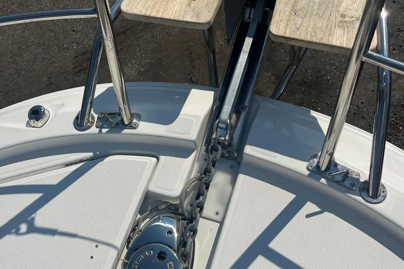 Slide: The Image of 2023 Jeanneau NC Weekender 1095 boat deck with anchor chain and stainless steel fittings. - 17