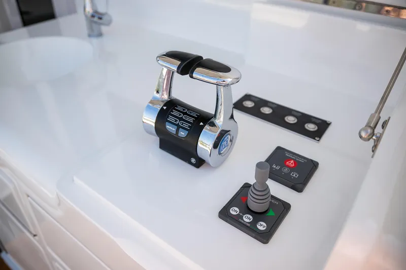 Slide: The Image of Luxurious interior of 2022 Viking 54 Sport Coupe yacht with ocean view. - 38