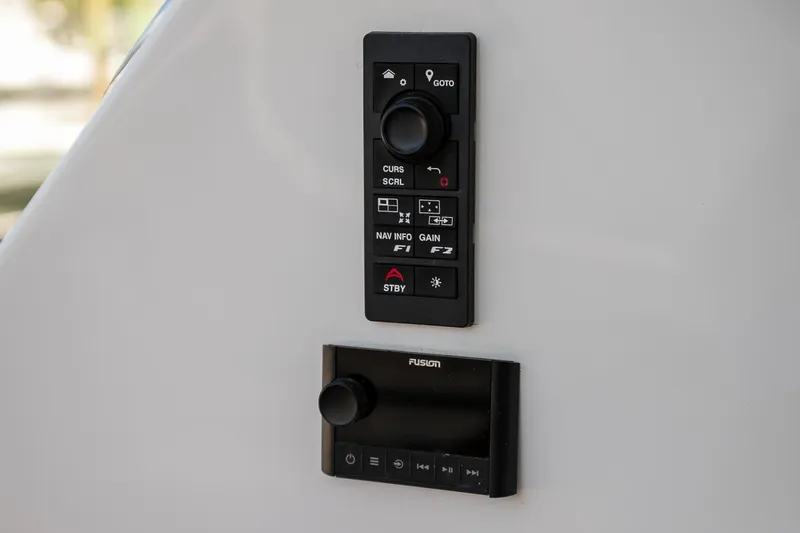 Slide: The Image of Luxurious bedroom interior of 2022 Viking 54 Sport Coupe yacht with elegant bedding and ambient lighting. - 48