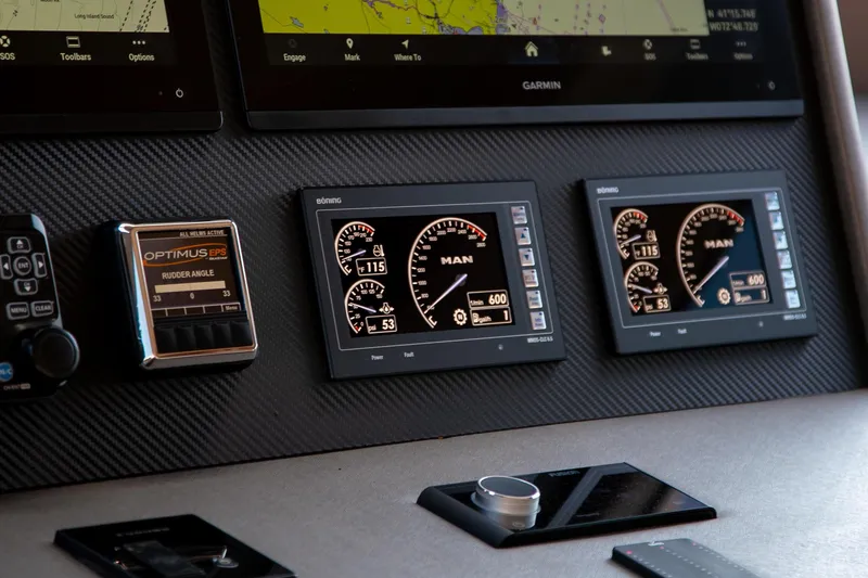 Slide: The Image of Luxurious interior of 2022 Viking 54 Sport Coupe yacht bedroom with modern decor. - 65