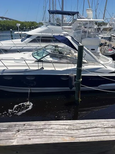 Slide: The Image of 2007 Monterey 350 Sport Yacht docked at marina, side view. - 3