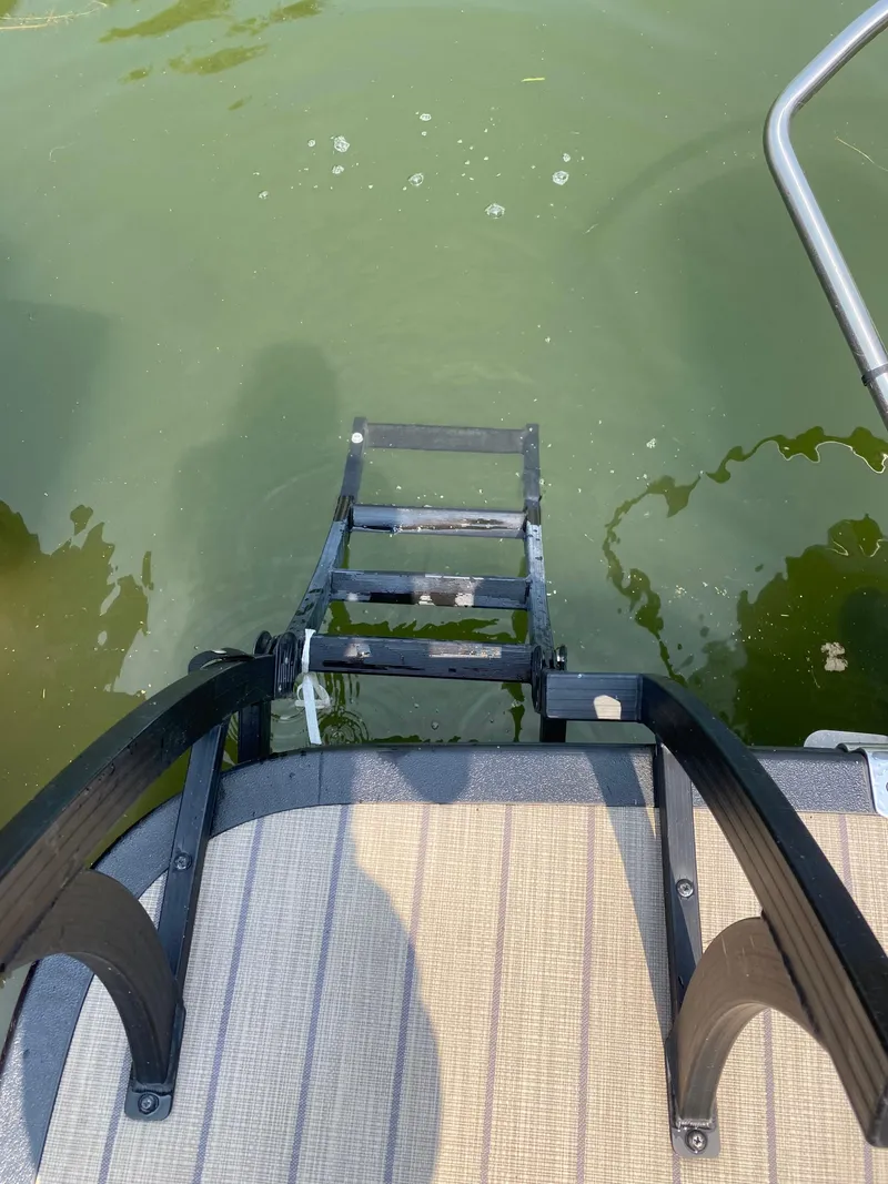 Slide: The Image of Boat ladder on 2018 Bennington 25 GCW, extending into green water. - 24