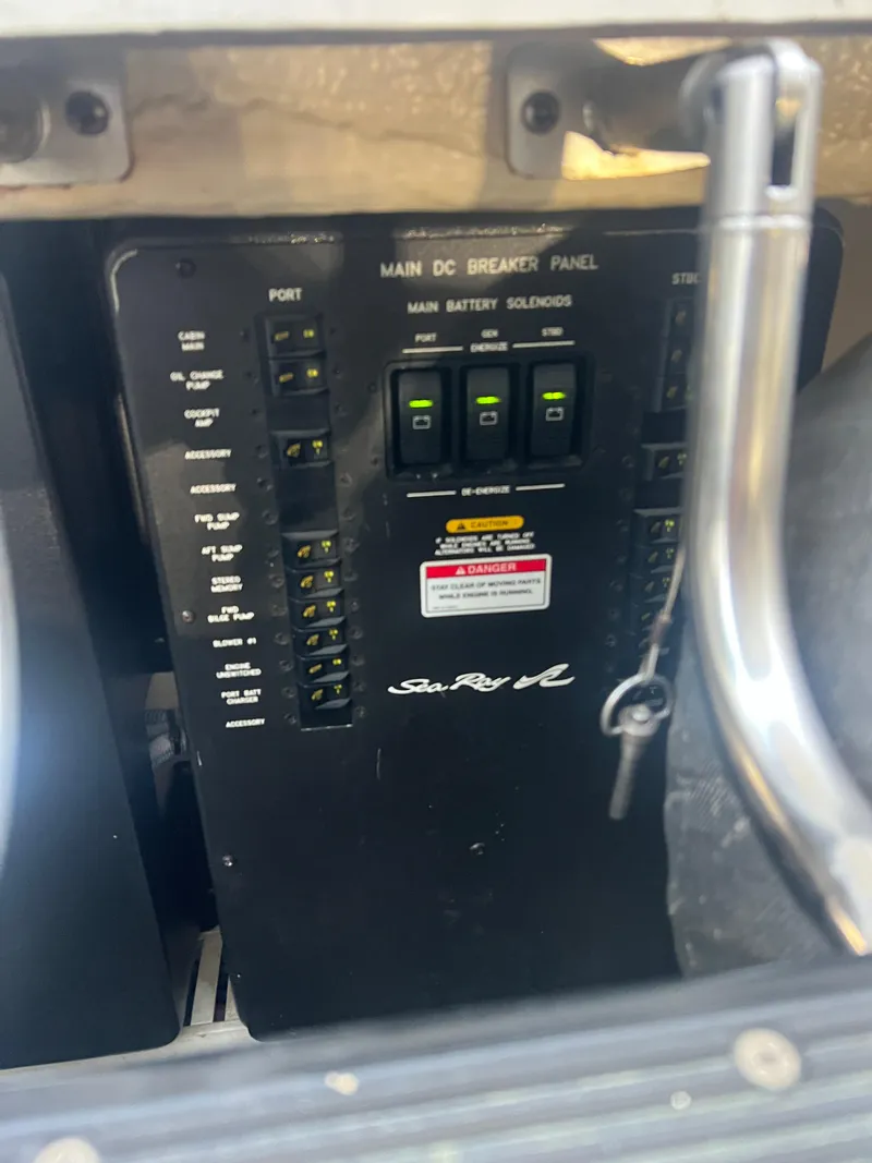 Slide: The Image of Main DC breaker panel on 2007 Sea Ray 40 Sundancer boat. - 41
