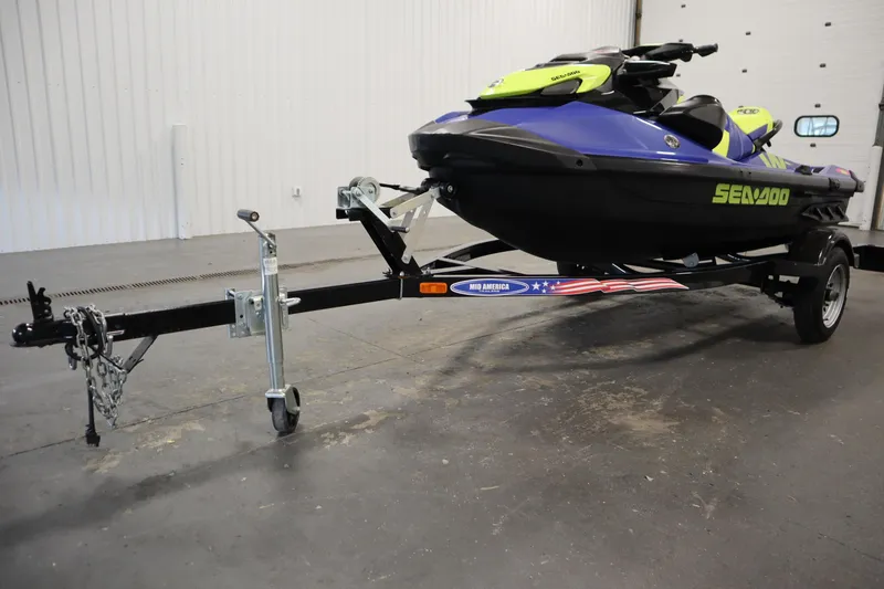 Slide: The Image of 2020 Sea-Doo Wake 170 SS on trailer in indoor setting. - 28