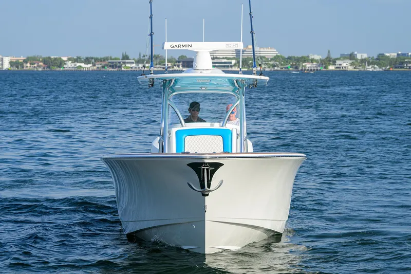 Slide: The Image of 2022 Valhalla Boatworks V-37 cruising on open water, front view. - 3